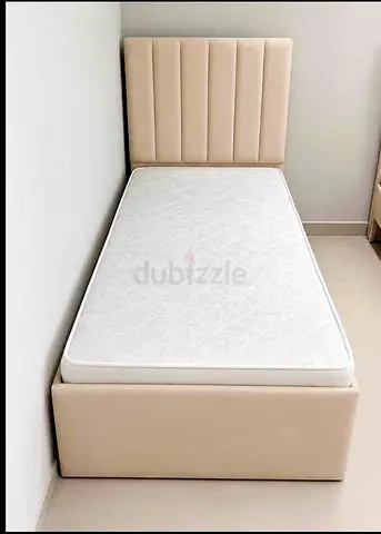 Single beige bed frame with mattress - good condition