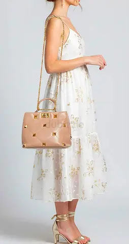Valentino Dusty Pink Quilted Leather Roman Stud Top Handle Bag