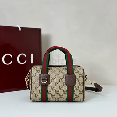 Gucci Mini GG Supreme Brown Canvas Leather Shoulder Bag
