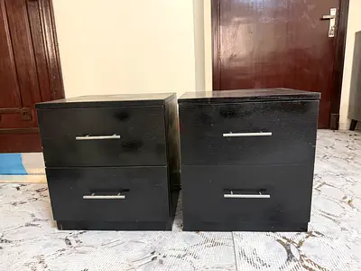 Black Bedside Tables – Set of 2 | 2-Drawer Nightstands | Good Condition