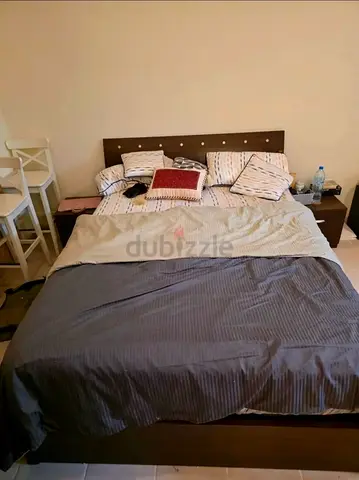 Queen size wooden bed frame with storage - good condition