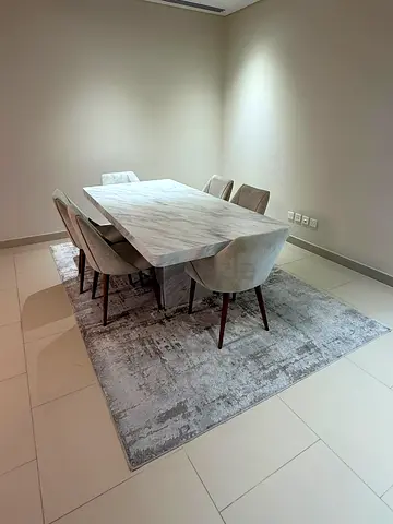 Marble-Top Dining Table with 6 Upholstered Chairs (Light Grey Set)