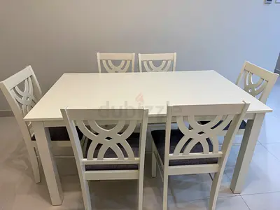 White 6-Seater Dining Table with Decorative Back Chairs