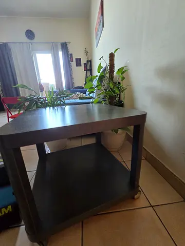 Modern Grey Side Table with Shelf  Wheels – Good Condition