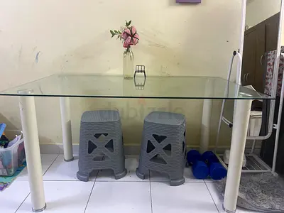 Glass Top Dining/Work Table with White Legs - Good Condition
