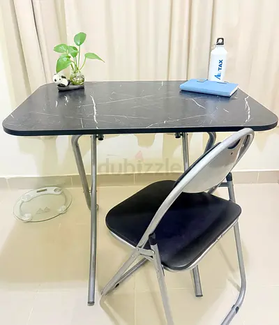Study Table with Marble Effect Top + 2 Free Folding Chairs ( chair seat has a slight tilt )