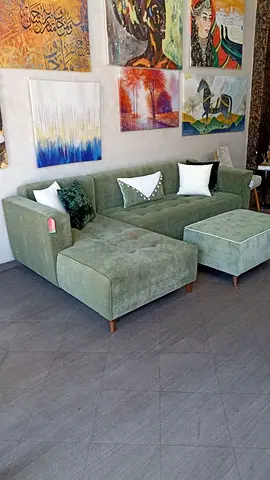Green L-shaped Modular Sofa with Ottoman