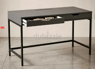 Modern grey writing desk with storage drawers and metal frame (IKEA)