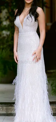 Ivory beaded wedding dress with feather, size S/M - from Mary Trufel