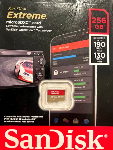 SanDisk Extreme 256GB microSDXC UHS-I memory card (sealed retail pack)