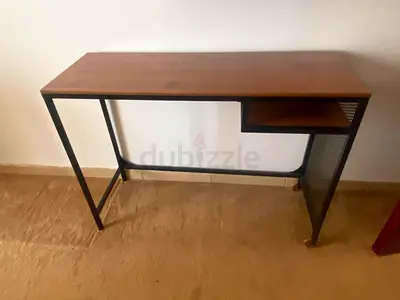 Wooden Writing Desk with Metal Frame - Compact Study Table