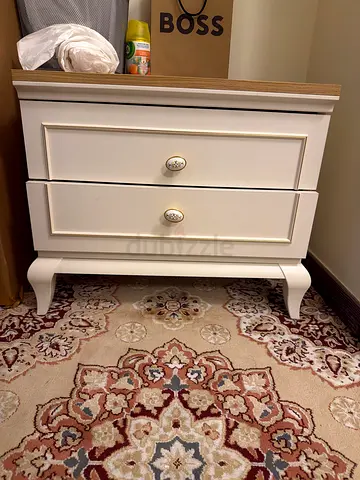 White Wooden Nightstand / Bedside Table with Two Drawers