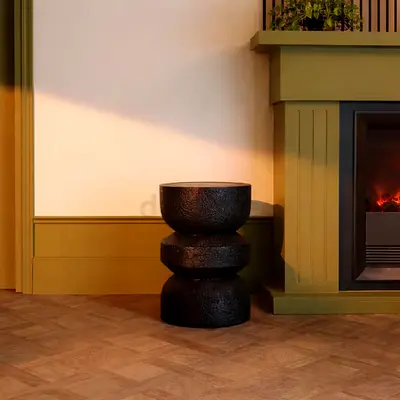 Diabolo Black Side Table Handmade Magnesium Oxide Accent Table