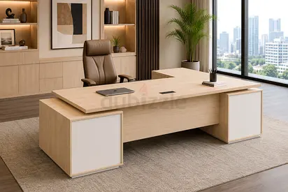 CEO Executive L-Shaped Desk with Double Side Cabinets | Luxury Office Desk UAE