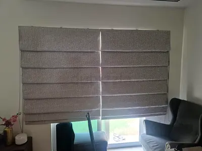 Neutral grey fabric Roman blinds - pair, used