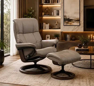 Stressless® Mayfair Leather Rotating Chair with Footstool – Signature Base