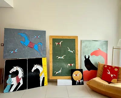 Collection of Modern Horse-Themed Paintings (7 pieces)