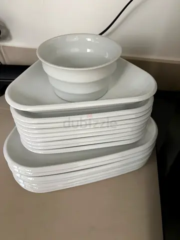 Set of 16 white plates and one bol