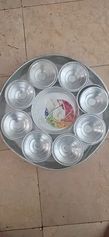 Round Aluminum Indian Sweet Box / Containers Set (9 pcs) - New still in package
