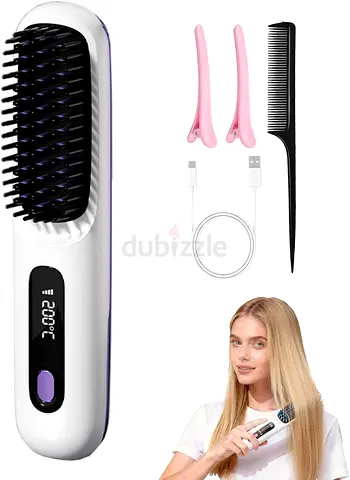 3297 - Cordless Hair Straightener Brush – 20s Fast Heat, 3 Temp Levels, Ionic Anti-Frizz, Mini