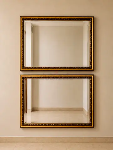 Pair of Wooden Ornate Gold Framed Wall Mirrors - Classic Rectangular 87 x 58 CM