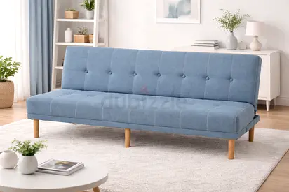 Modern Light Blue Convertible Sofa Bed – 3 Seater Sofa Cum Bed with Wooden Legs for Living Rooms