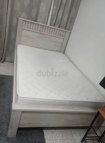 Single wooden bed frame with mattress - light oak finish