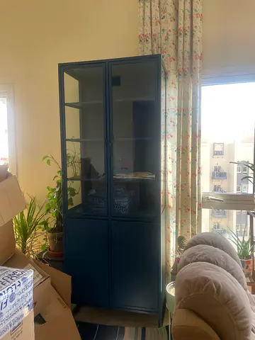 Crate and Barrel Casement Blue Tall Metal Cabinet