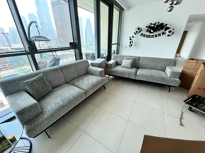 Modern 2 peaces Grey/blue Fabric Sofa Set — Comfortable 3+2 Seater