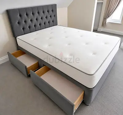 Brand New Bed Set With Drawers. Stylish Fabric Bed Frame With Mattress
