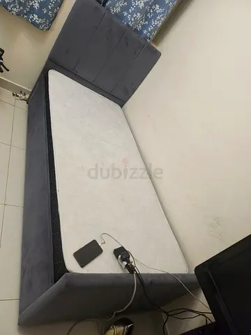 Single upholstered bed frame with mattress - good condition