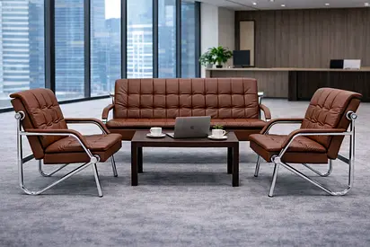 Luxury Brown PU Leather Office Sofa – 5 Seater Office Sofa Set (3+1+1)