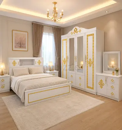 Elegant White and Gold Bedroom Set
