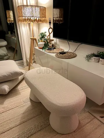 Cream boucle ottoman pouf - bench table