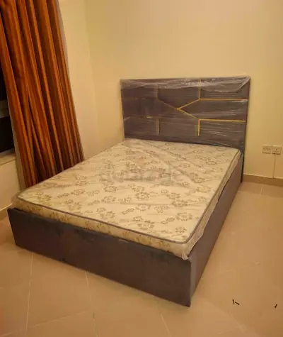 Modern Grey Upholstered Bed with Mattress