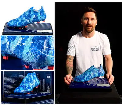 Lionel Messi Signed Miniature Blue Football Boot Display (Collectors Piece)