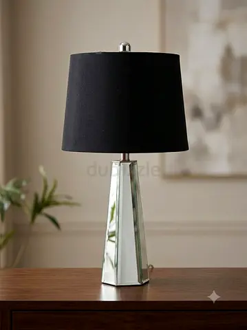 Mirrored Base Table Lamp with Black Shade - Modern Bedside Lamp