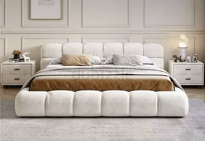 Modern Low-Profile Upholstered King Bed with Headboard
