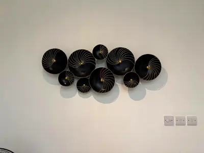 Modern Black Gold Metal Plate Wall Decor (Pristine Condition) Moving Out price