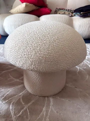 Cream boucle mushroom pouf/ottoman - small accent stool