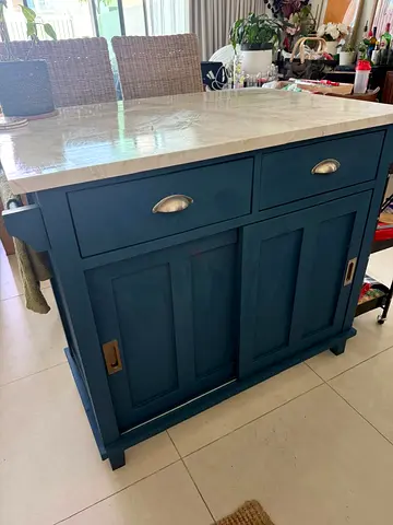 Blue Kitchen Island / Storage Cabinet 2 Drawers  Sliding Doors