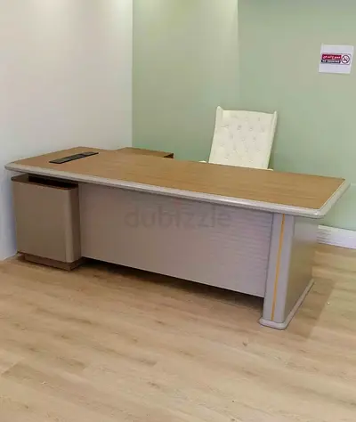Executive Office Desk with Side Pedestal - Light Wood Beige