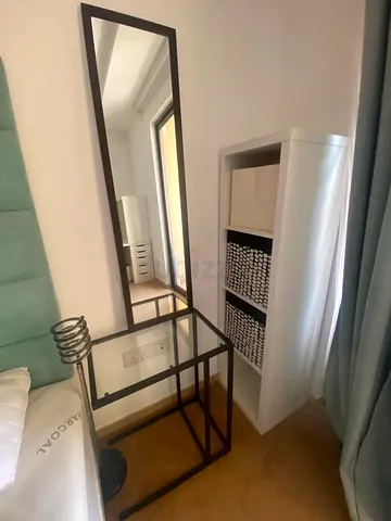 Slim Full-Length Mirror with Glass Side Table — Modern Bedroom Set