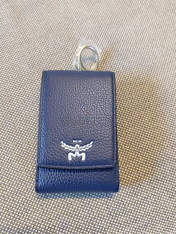 MCM 2x blue and 1x camel key/lipstick pouch with clip - compact wallet-style with mirrow