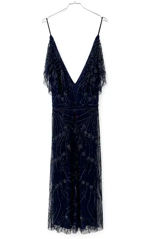 Navy Beaded V-neck Evening Dress, Size L/XL : price negotiable