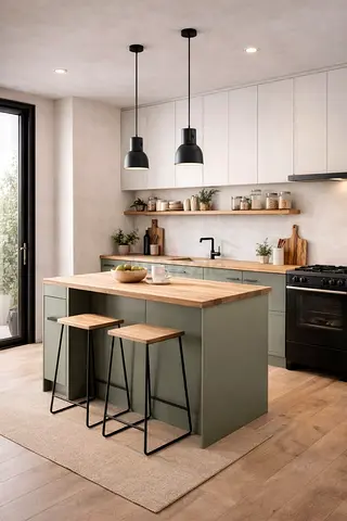 Modern kitchen island with wooden top
