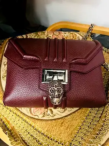 Authentic Philipp Plein leather burgundy skull ladies bag gucci prada balmain dolce gabbana mk tumi