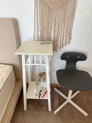 White Wooden Side Table with Shelves - Compact Bedside/Accent Table