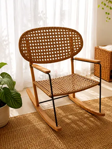 Woven Rattan Wooden Rocking Chair - Natural Finish