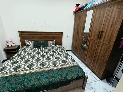 Wooden Bed Frame with Mattress and Matching Wardrobe - Good Condition